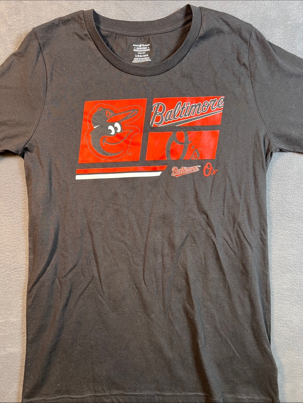 Genuine Merchandise Black Tee with Red Baltimore Graphics